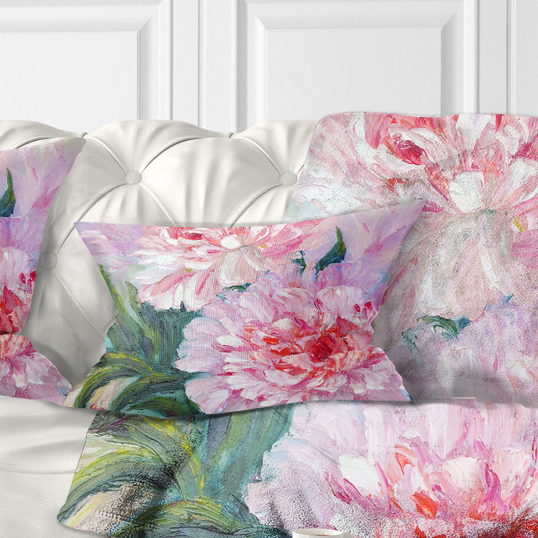 Pivoines à part entière - Coussin imprimé floral, 12 po x 20 po, Rectangulaire