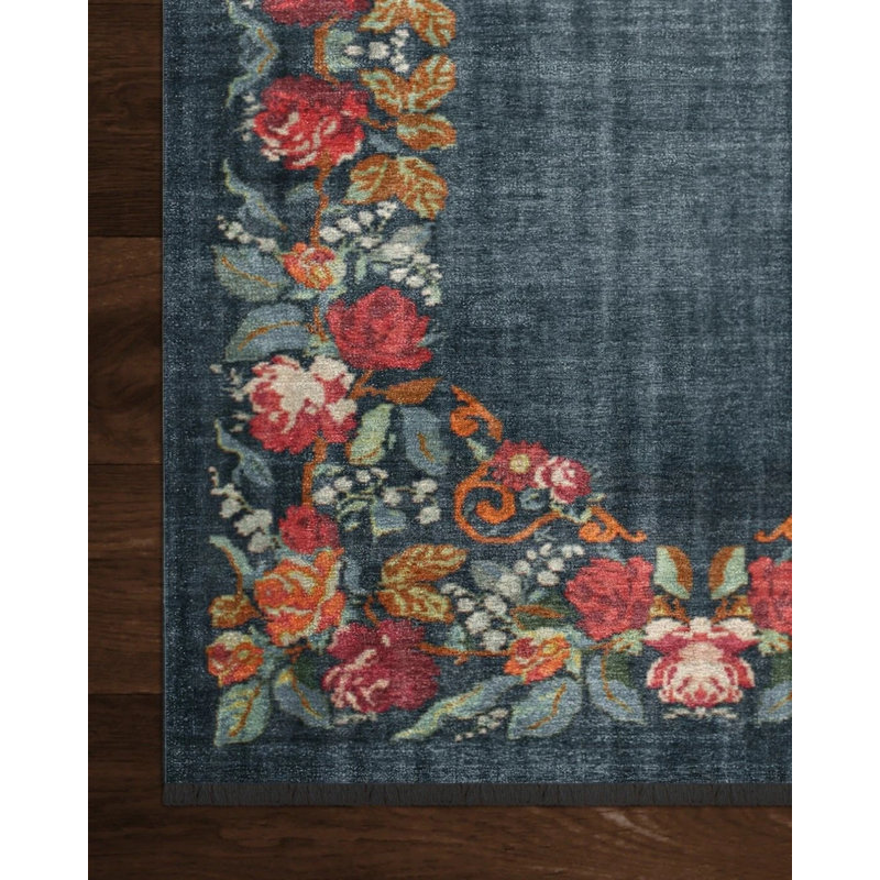 Tapis floral en coton tissé à la machine Greves, Rectangle 5 pi 3 po x 7 pi 7 po