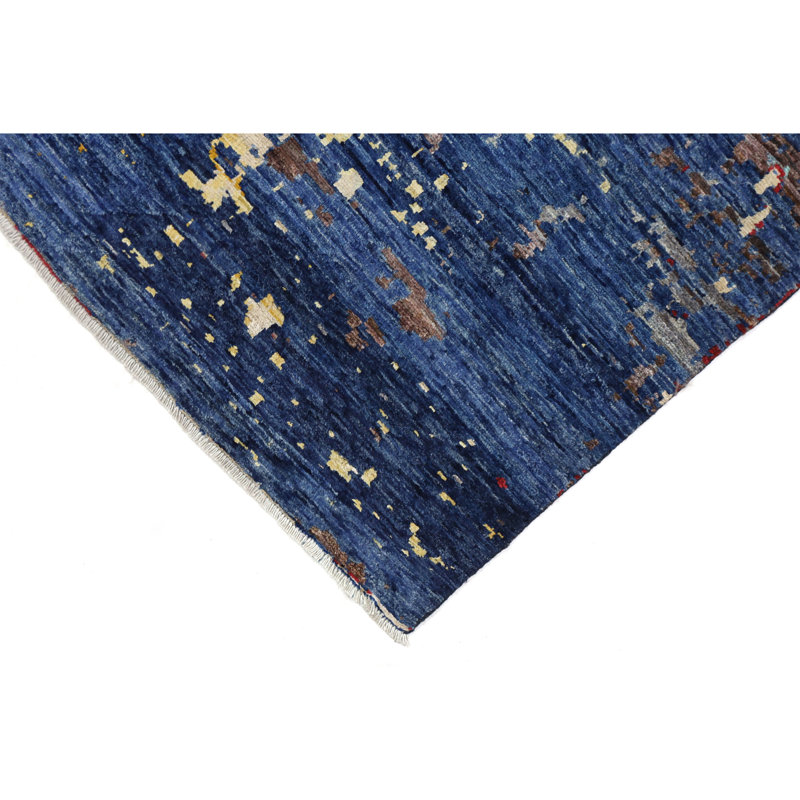 Tapis bleu marine et rouge de haute qualité noué à la main