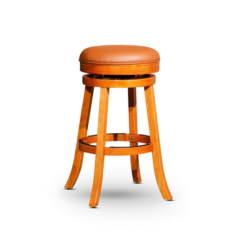 30" Natural Saddle Leather Bar Stool, Swivel Functionality, Comfortable Seating, Hardwood Construction, 360-degree Rotation, Flared Legs For Balance And Support Feature, Seat Padding, Frame, Stability