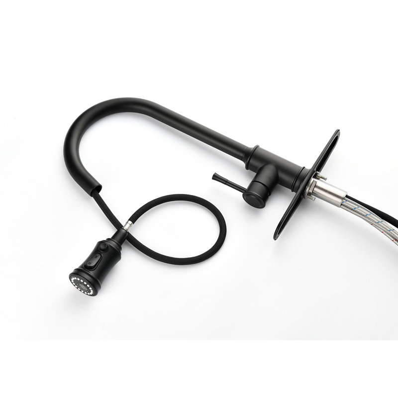 Matte Black Pull Out Kitchen Faucet, Stainless Steel, Single Handle, 3 Water Output Modes, Heat- Surface Faucet With Down In Black, Settings, Construction