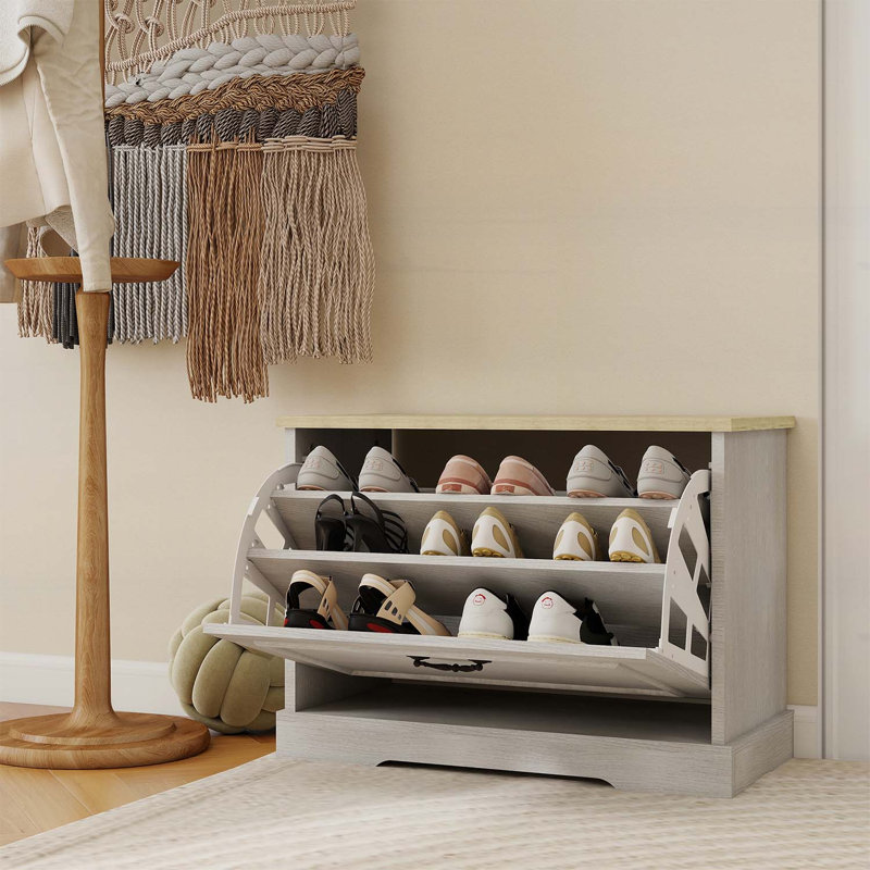Banc de rangement pour chaussures avec tiroir rabattable et tablette réglable