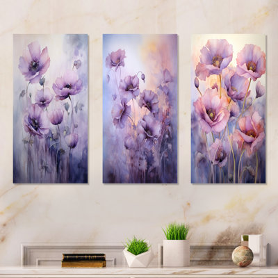Violet Veil Delicate Poppies Moment - Poppies Canvas Art Print Set Of 3