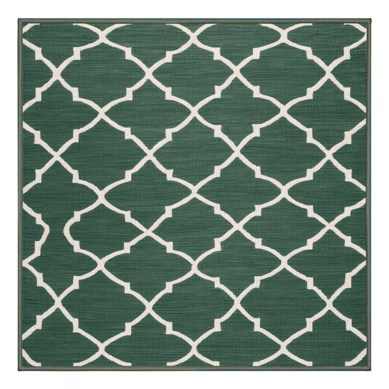 Machine Washable Trellis Green Area Rug, Square 6'