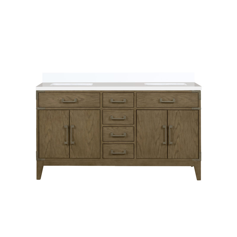 Grey Oak Double Bath Vanity 60 In. W X 22 In. D, With Cultured Marble Top, Gray