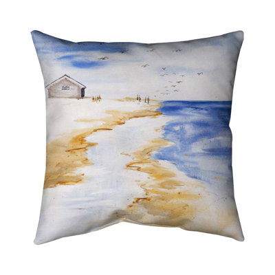 Coastal Blue Marine Pillow - House on the Beach – Outdoor Throw Pillow with Insert, Weather-Resistant
