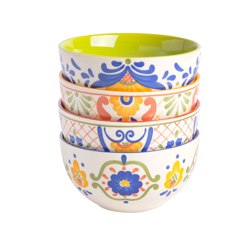 Service de vaisselle peint à la main, ensemble de 4 tasses (17,4 oz), assorties