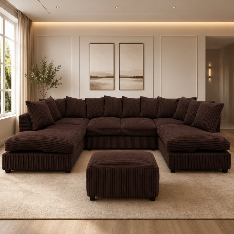 5 Seater Corduroy Corner Sectional, Chocolate