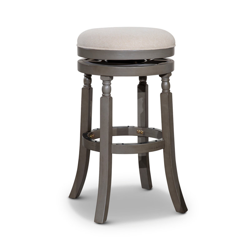 30" Bar Stool,  Finish Fabric Seat, Beige Seat/ Gray Frame