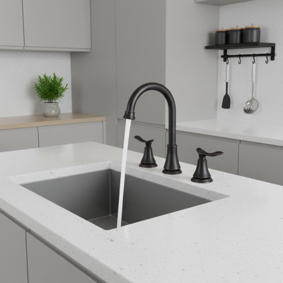 Oil Rubbed Bronze High Arc Widespread Bathroom Faucet With Pop-Up Drain Assembly & Supply Hoses