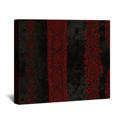 Red Black Floral Patterns Canvas Gallery Wrap in Many Sizes