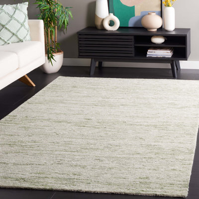 Vasyl Ebony Hand Tufted Wool Cotton Abstract Rug in Green/Ivory