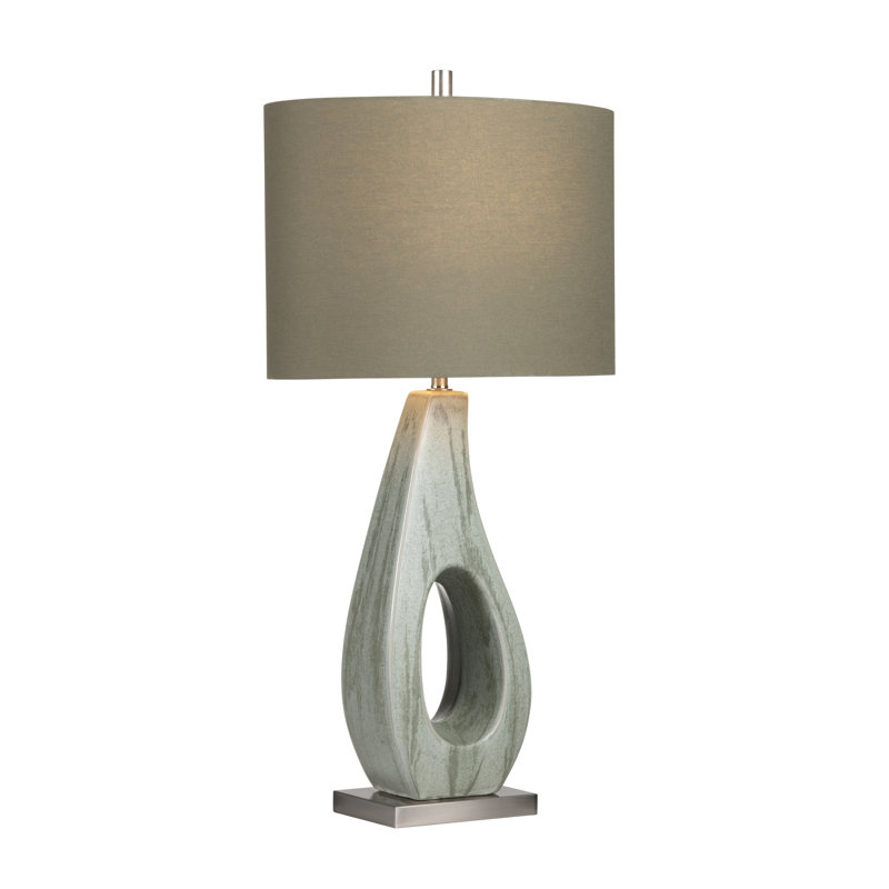 33.5" Ceramic Table Lamp With Green Shade