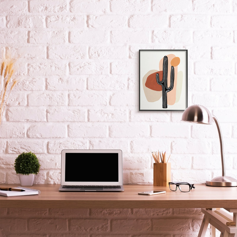 Western Terracotta Abstract Desert Cactus Plant Oversized Black Framed Giclee Texturized Art by Patricia Pinto, 20" H x 16" W