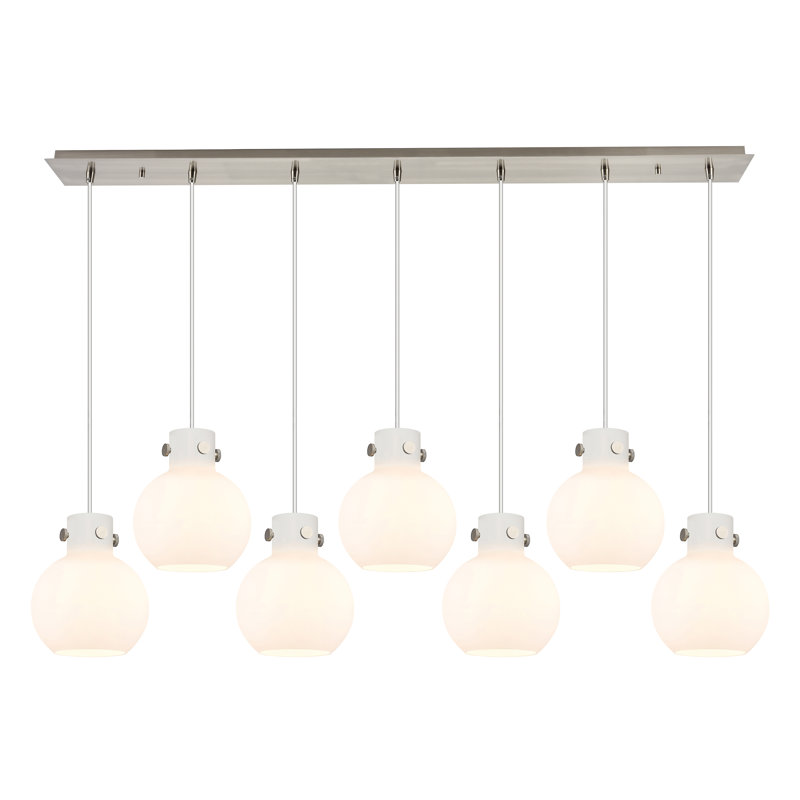 Luminaire suspendu sphère 7 lumières Amrith, Blanc, Nickel satiné brossé