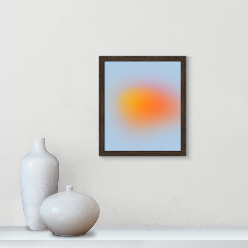 " Neon Orange Glow " by My Mind, Walnut Slim Unmatted Picture Framed, 15" H x 13" W x 1.25" D  