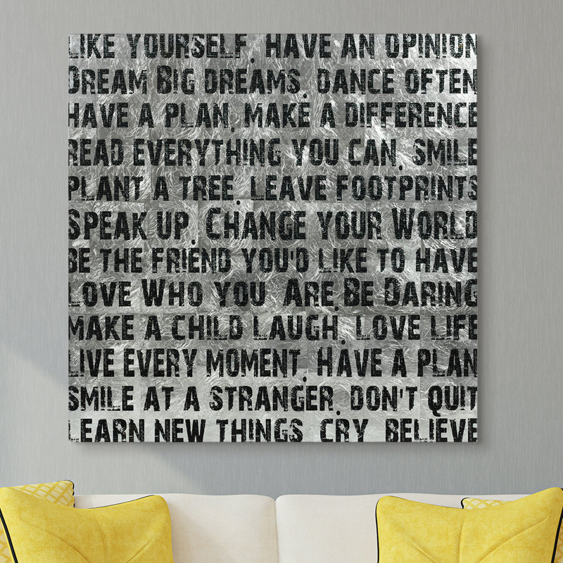 Silver Leaf Tempered Glass Motivational Quote Wall Art, 38" x 38"