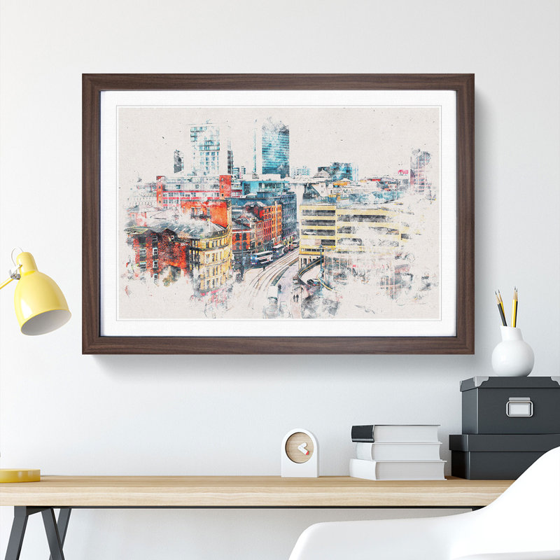 The Manchester Skyline - Picture Frame Painting Print, 62cm H x 87cm W x 2cm D, Walnut Framed