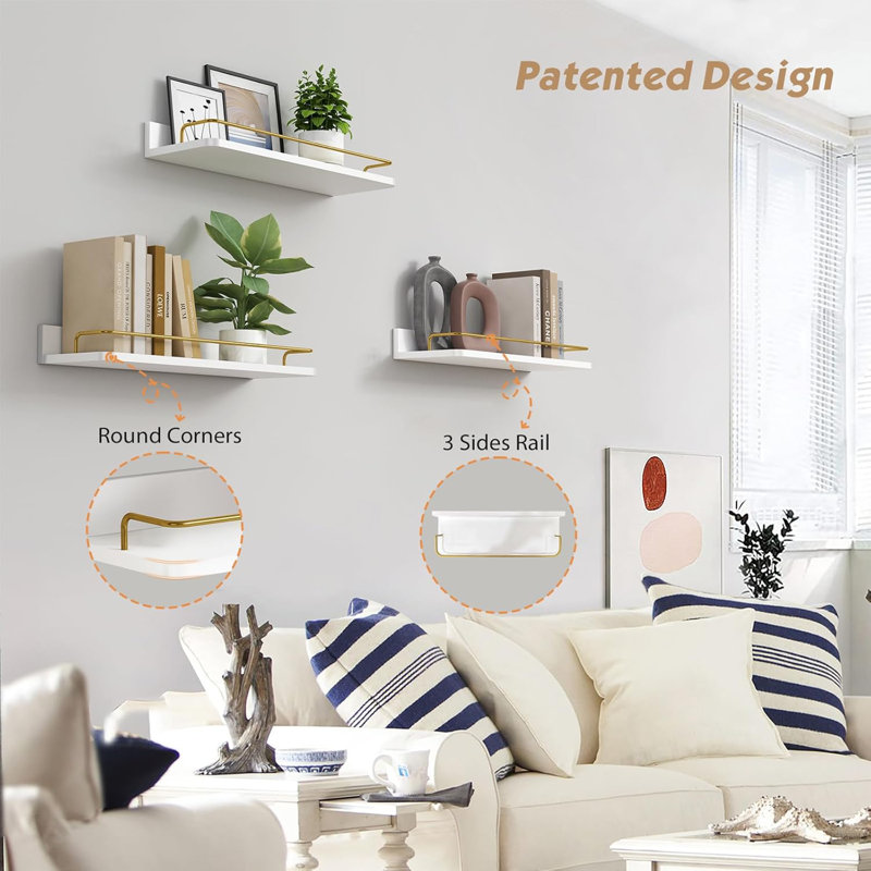 Floating Shelves Bathroom Shelves Above Toilet Set of 3, White/Gold