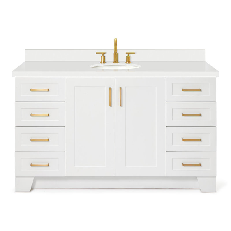61 IN.  Single Bathroom Vanity, White, Oval, White Quartz