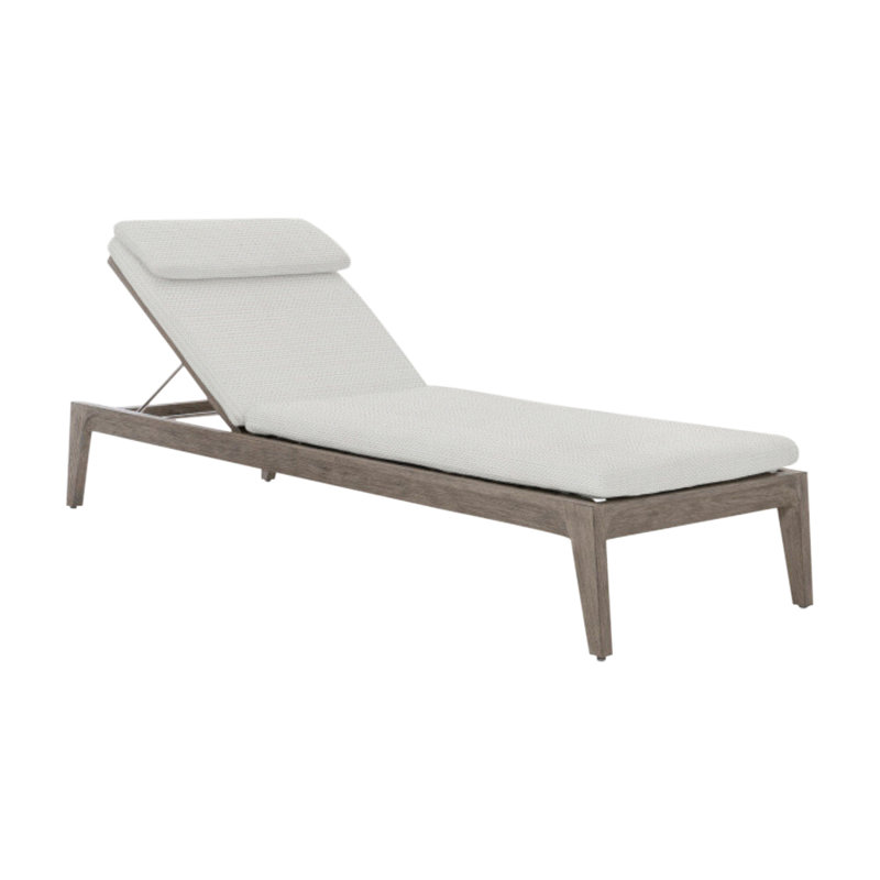 Ibiza 83.9" Long Teak Single Chaise with Cushions, White Linen 6016-000