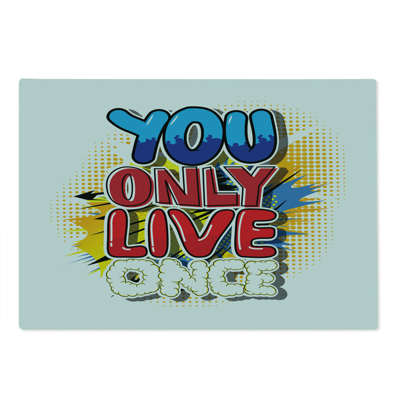 Ambesonne YOLO Cutting Board Large Size Cartoon Style Life Message Multicolor