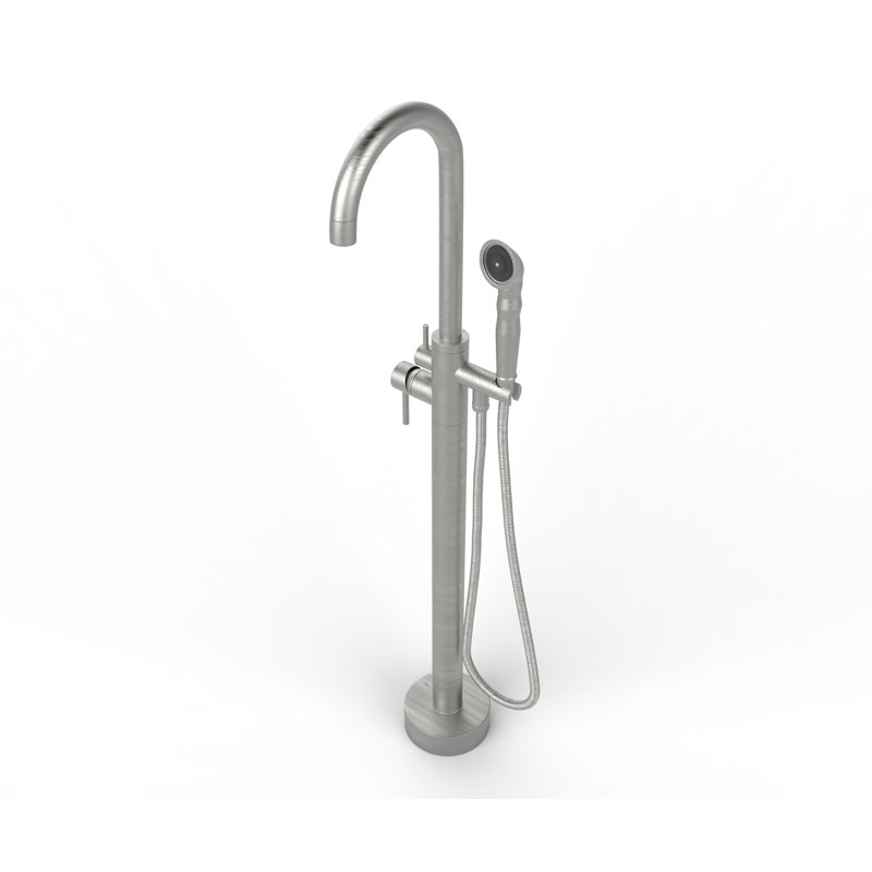 Floor Mounted Freestanding Single Handle Tub Filler Faucet Neptune - Brushed Nickel, Breeze Handle, Brushed Nickel