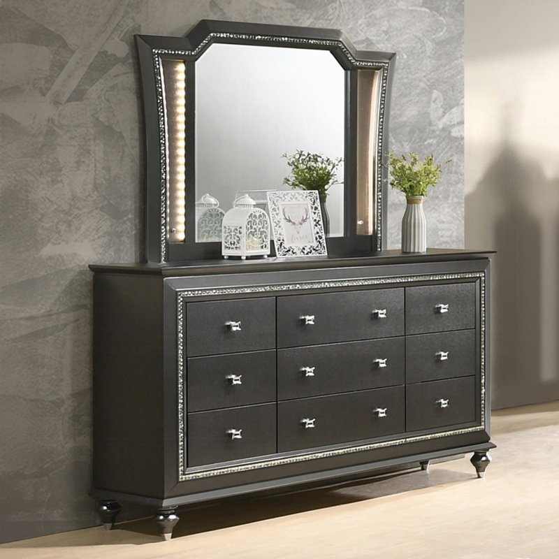Commode 9 tiroirs avec miroir Kaitlyn