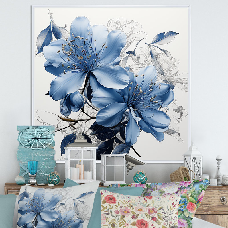 «Full Bloom Rhododendron Bouquet I» sur toile, H 30 po x l 30 po x P 1 po, Cadre flottant blanc