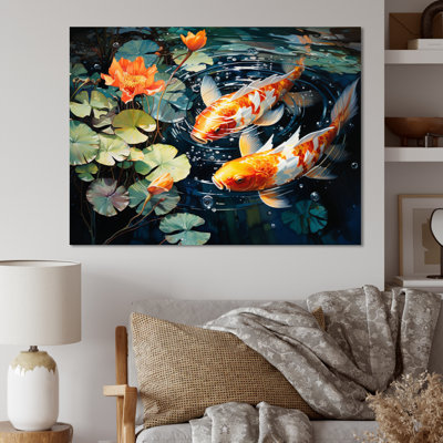 Japan Yellow And Red Golden Koi III - Japan Art Framed Wall Art