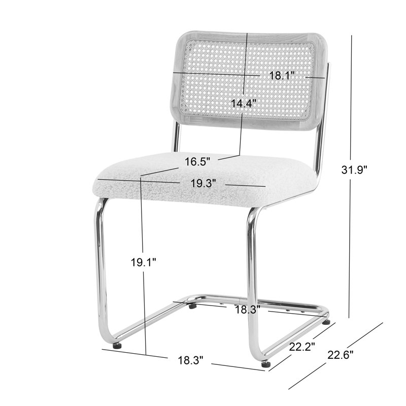 Ensemble de 2 chaises Cathaleen en métal avec dossier en canne et sièges blancs bouclés