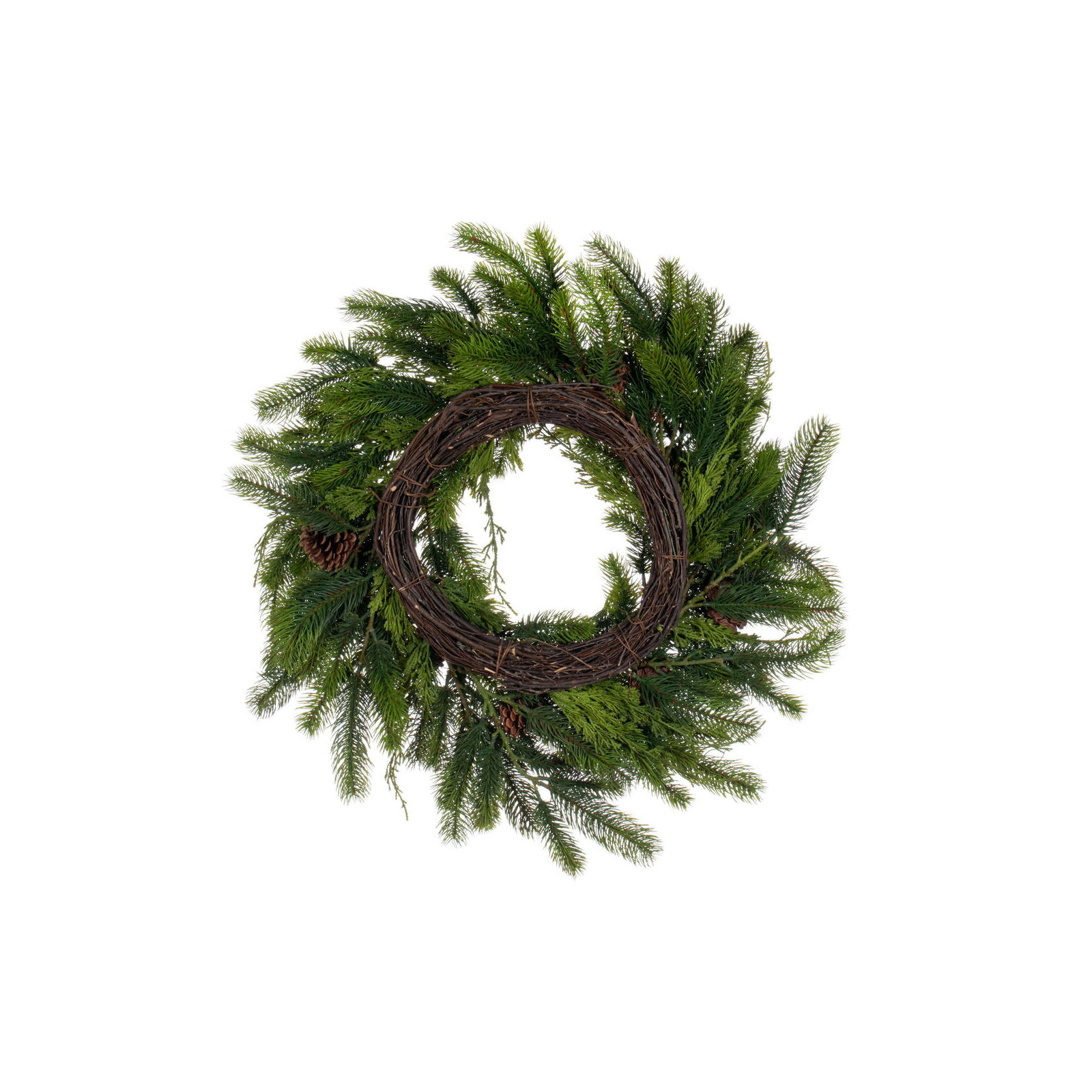 Faux Pine Polyethylene Plastic Wreath, 24" H x 24" W x 24" D