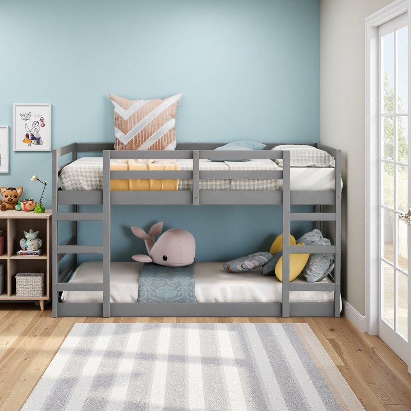 Lit superposé avec échelle, Gris, Simple sur simple