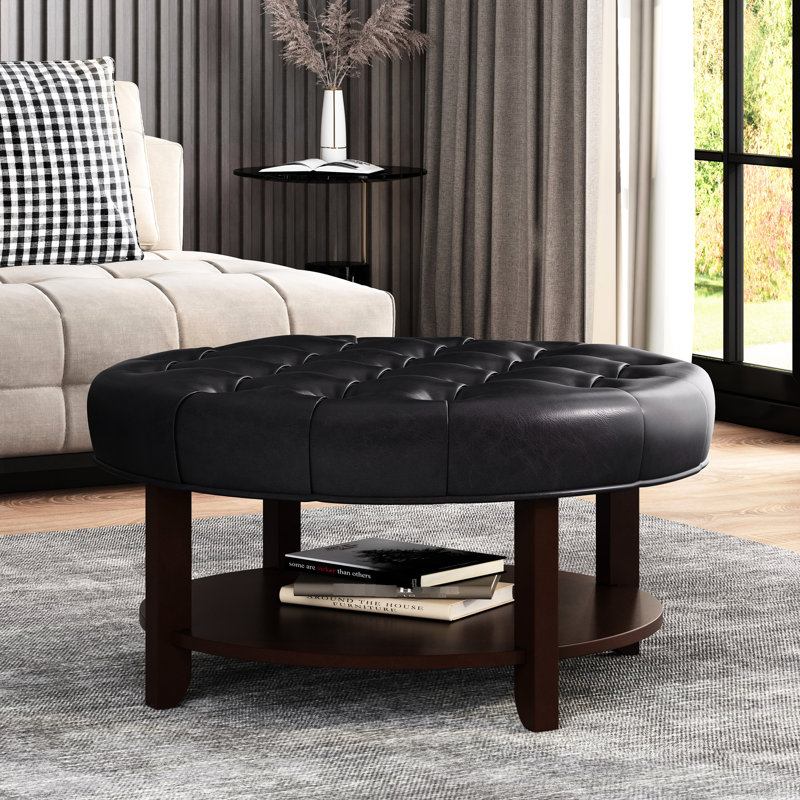 Ronde à la mode avec forme et revêtement en similicuir, 32 po x 17 po, tablette ouverte moderne en cuir, design pour une utilisation décorative pratique, l 32,9 po x P 16,88 po