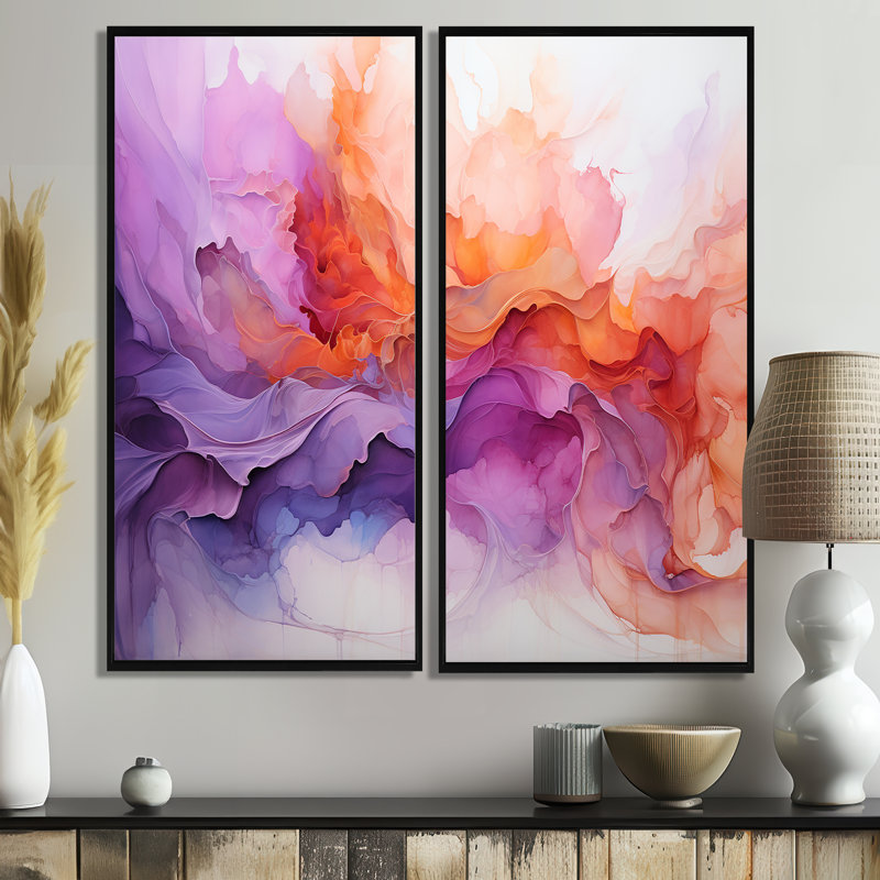 Vibrant Swirls - Modern Canvas Prints 2 Panels, 20" H x 24" W, Impression encadrée flottante, Black