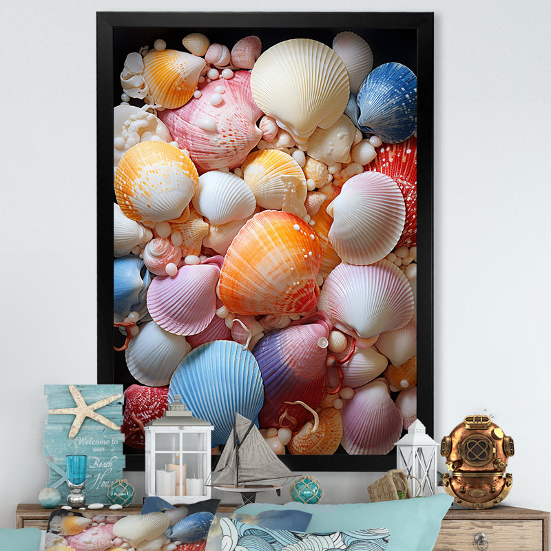 Coquillages sur une marée de rêve sur toile, Cadre simple noir, H 32 po x l 16 po x P 1 po
