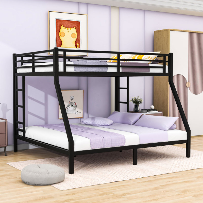 Metal Bunk Bed With Dual Ladders, Queen Over King