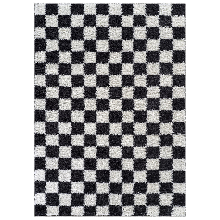 Block Pattern Shag Rug – Anthracite Dark Gray – Medium Pile, Durable & Easy To Maintain