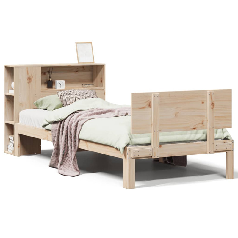 Bookcase Bed Without Mattress Solid Wood Pine, 96 x 219.5 cm, Natural