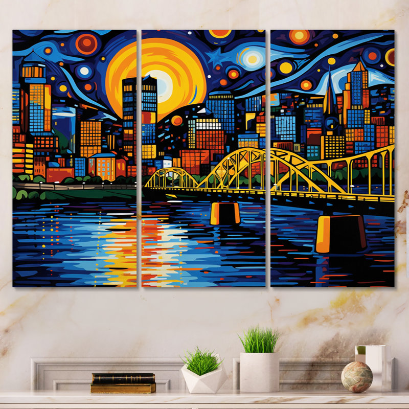 City Pittsburgh Popart I sur toile, reproduction de 3 pièces, H 40 po x l 60 po x P 1 po