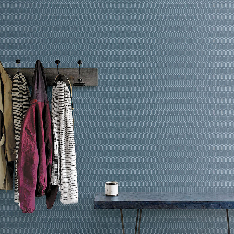 Geometrix 10m x 52.8cm Satin Wallpaper Roll, Prussian