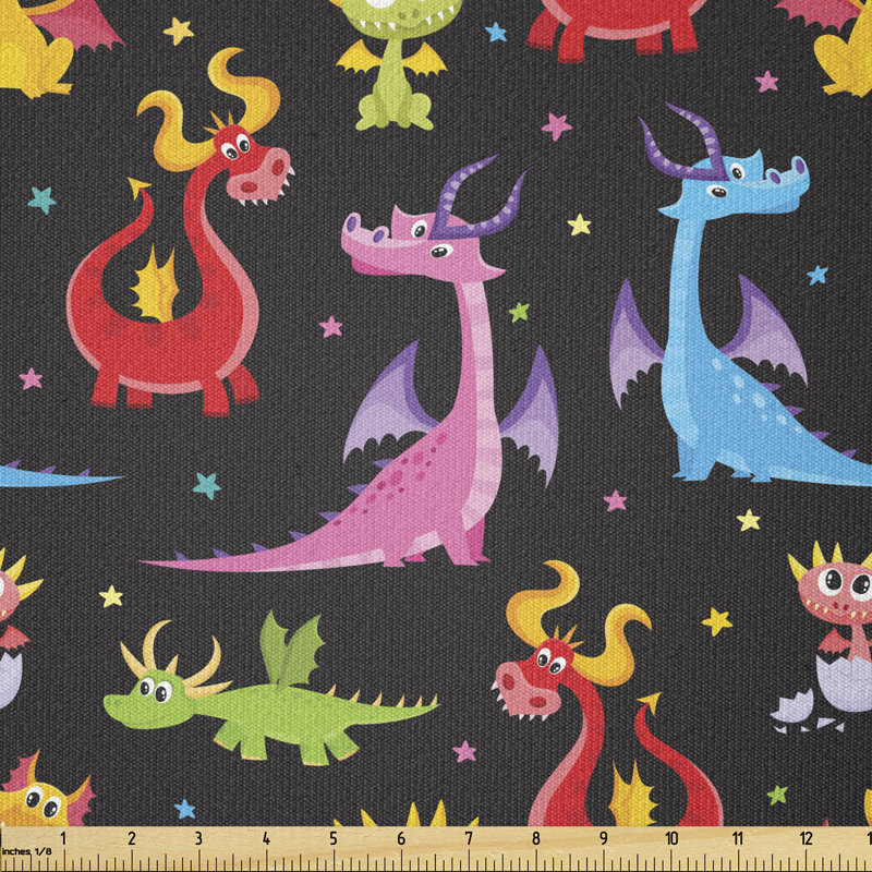 Cuerdas Different Kinds of Colourful Comic Dragons with Little Stars Multi-Purpose Fabric