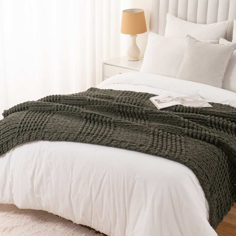 Chunky Knit Throw Blanket For Home Decor, 50"X60", Olive Green