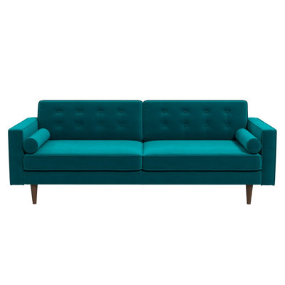 Canapé Casey capitonné en velours turquoise