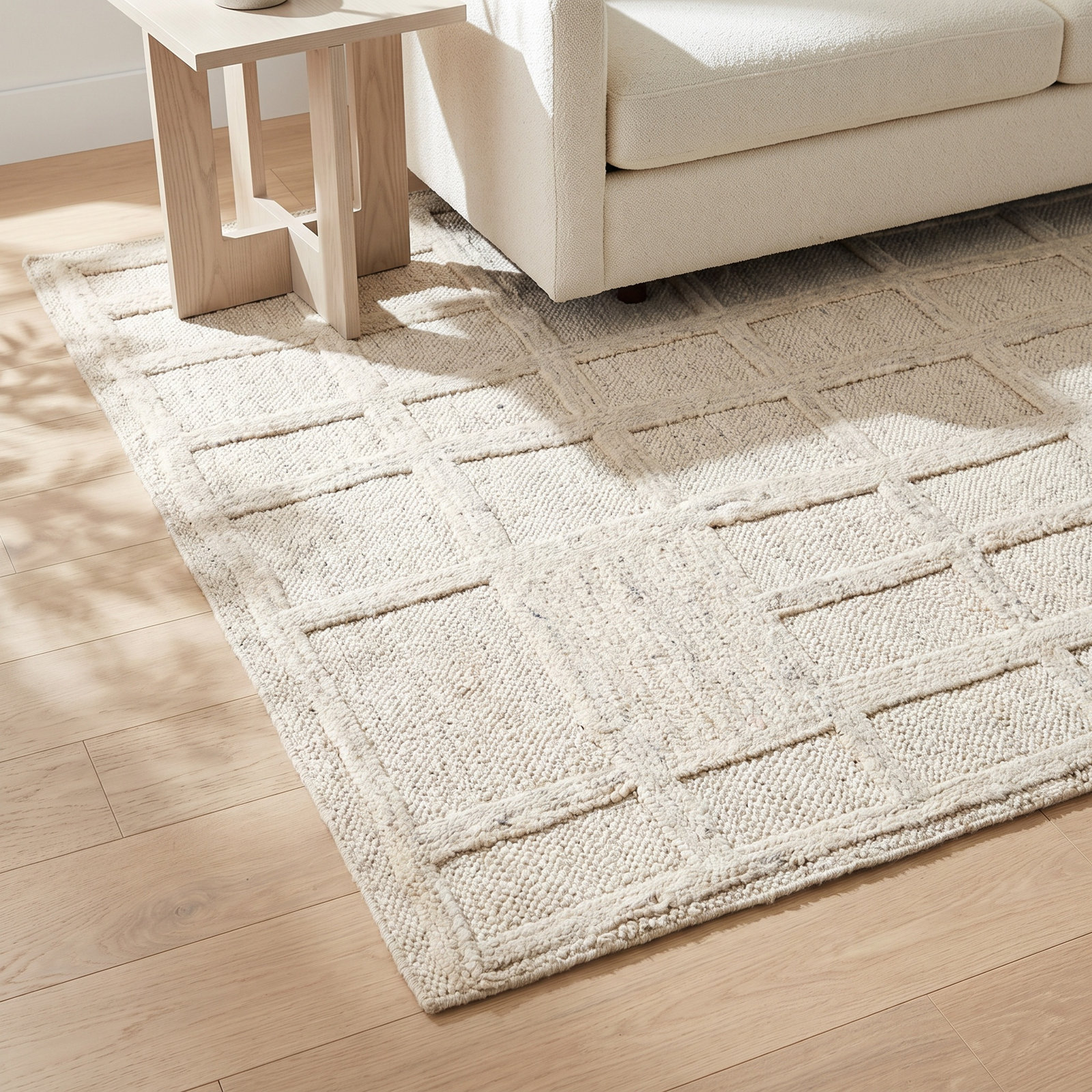 Cream Hand-Tufted Geometric Rug, Rectangle 6' x 9'