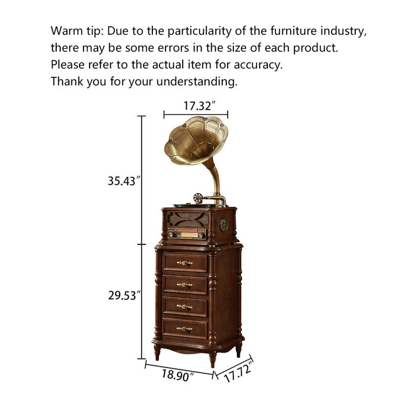 Tourne-disque rétro à Gramophone en bois massif avec tiroirs - Décor audio de salon de style américain