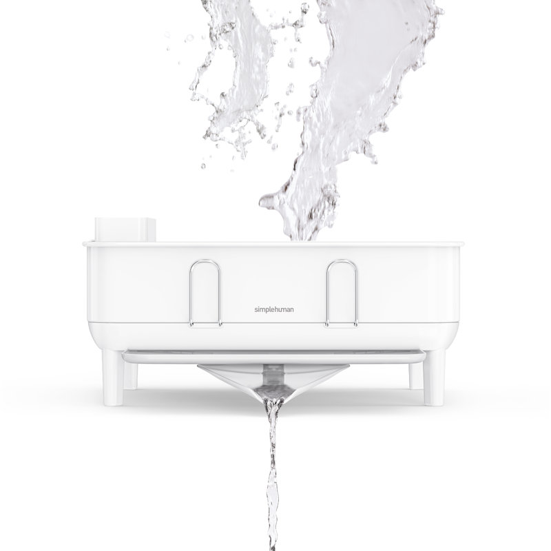 Compact White Steel Dish Drying Rack with Swivel Spout