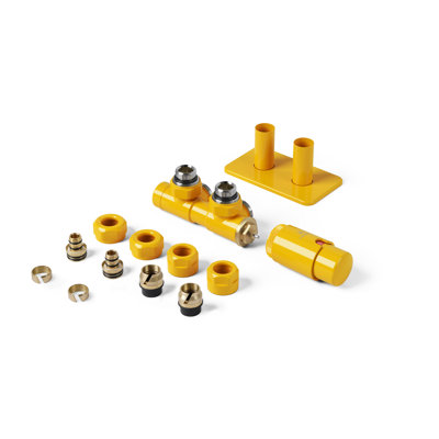 Radiator Valves Twins for 50mm Pipe Centres Complete With Pipe Masking Set, Left Sided