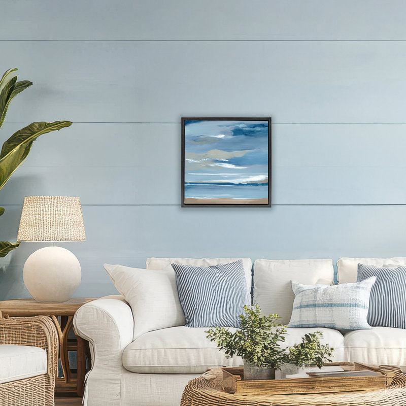 Cadre flottant Ocean's Embrace Stormy Sky, design par Lera, Cadre flottant noir de jais, H 18 po x l 18 po