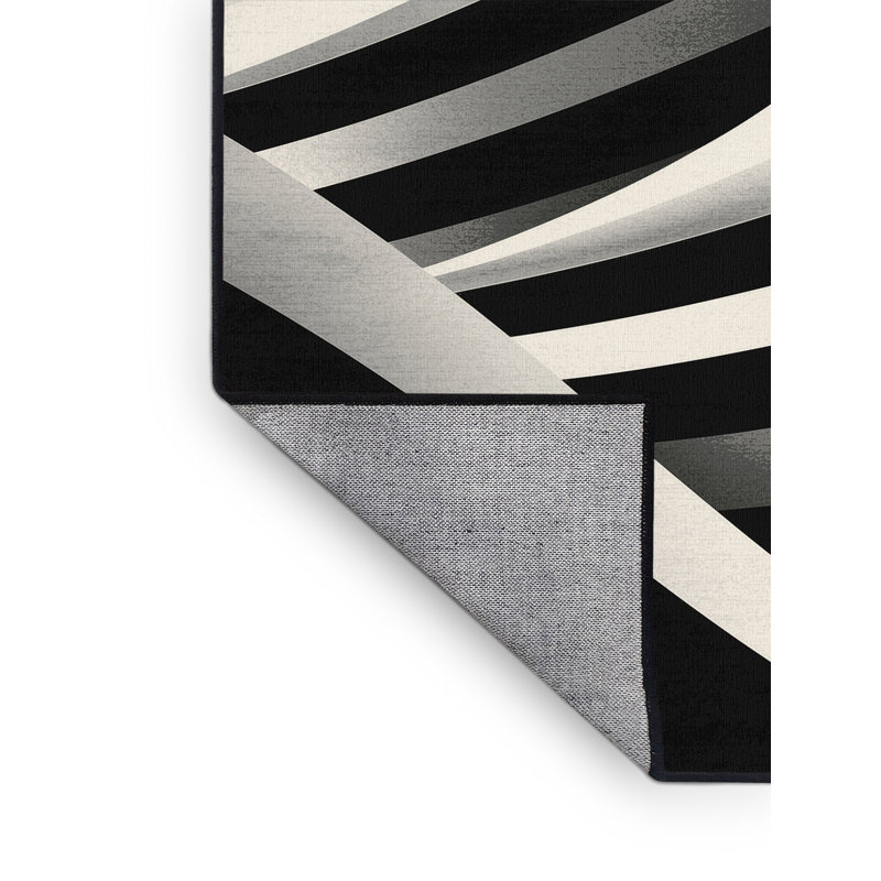 Machine Washable Pantelis Sleek & Chic Modern Arc Rug in Black – Black Binding, 3' Square